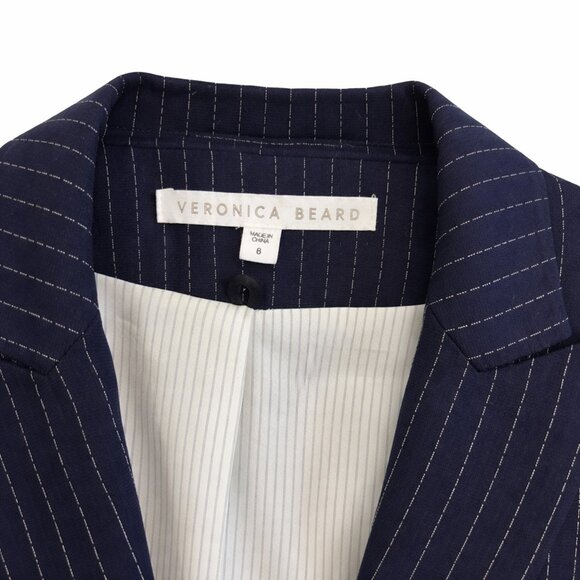 VERONICA BEARD Taylor Lace Up Sides Navy Pinstripe Blazer Jacket Size 8 - Picture 3 of 5